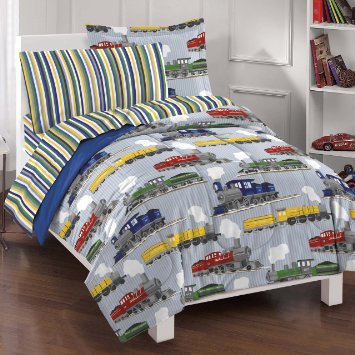 Dream Factory Trains Ultra Soft Microfiber Boys Comforter Set Blue Full