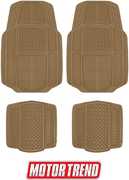 Motor Trend MT-824 Beige Armor-Tech All Weather Liners, 4 Piece Set – Waterproof, Heavy-Duty Front & Rear Rubber Floor Mats for Car, Truck, SUV & Van