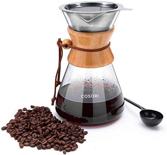 COSORI Pour Maker, 8 Cup Glass Coffee Pot&Coffee Brewer with Stainless Steel Filter High Heat Resistance Decanter, Measuring Scoop Included, 34 Ounce, 2 Year Warranty