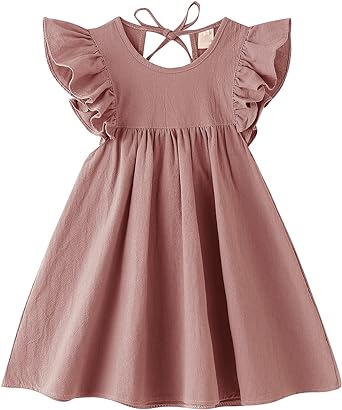 Dutebare Toddler Baby Girl Dress Cotton Linen Ruffle Halter Sleeveless Dresses Kids Summer Sundress