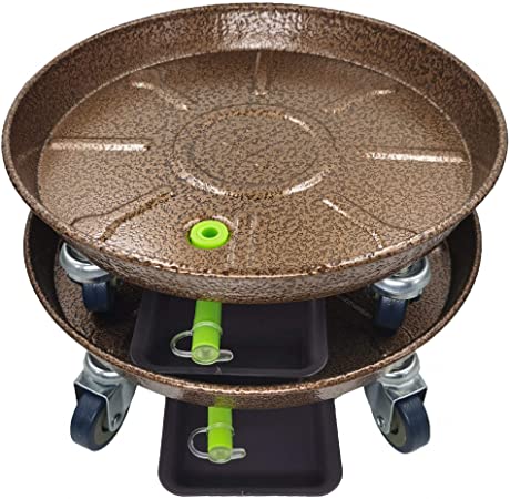 Plant Caddy, Morntek 14.17" Heavy Duty Metal Potted Plant Stand with Iron Wheels and Drain Hole, 2 Pack