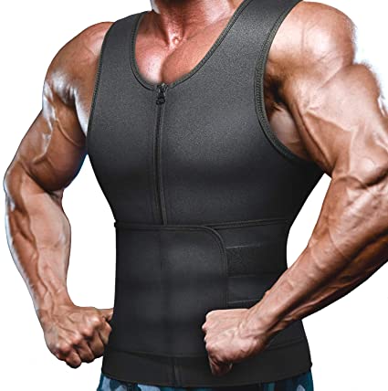 Men 2-in-1 Waist Trainer Vest, Sweat Body Shaper Tank Top, Neoprene Zipper Adjustable Strap Workout Sauna Suit