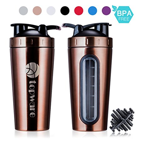 28oz Stainless Steel Classic Protein Mixer Shaker Bottle Dishwasher Safe BPA Free Leak Proof Mixing Shaker Cup Large Portable Loop Flip top For Sports Fitness Nutrition (ROSE GOLD)