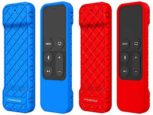 MoKo Silicone Case Compatible with Apple TV 4K/4th Gen Remote, [2 Pack] Lightweight Non-Slip-Grip & Secure Protective Cover Compatible with Apple TV 4K Siri Remote Controller - Blue   Red