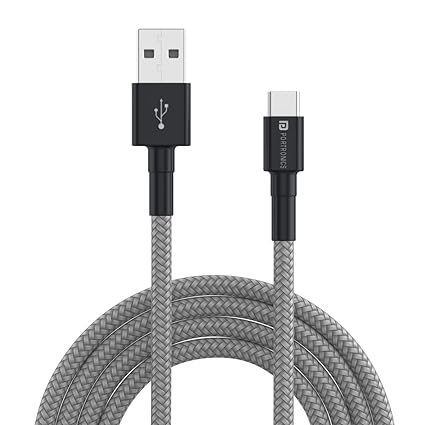 Portronics Konnect B Type C Cable with 3.0A Output, Nylon Braided, Fast Data Sync, Tangle Resistant, 1M Length(Grey)