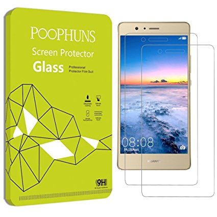 Huawei P9 lite Screen Protector, POOPHUNS 2 Pack Tempered Glass Screen Protector Huawei P9 lite, 9H Hardness, One-push installation, Bubble free