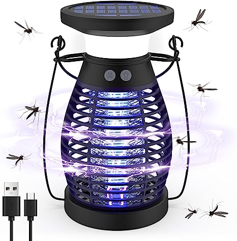 Bug Zapper, 4200V Mosquito Zapper with LED Light, Solar Mosquito Killer Indoor Outdoor, Electric Bug Zapper Rechargeable Mosquito Repellent for Patios Gardens Fly Zapper Pest Control Mosquito Trap