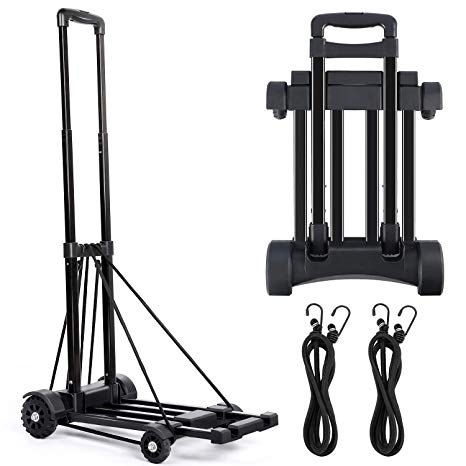 Luggage Cart, Hand Truck Portable Foldable Hand Trolley 4-Wheels Flat Luggage Cart with Telescopic Stainless Steel Three-fold Handle
