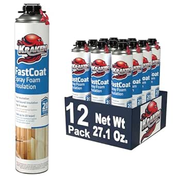 Kraken Bond Fastcoat Spray Foam Insulation - (12x27.1 oz.) Closed Cell Expanding Polyurethane Foam - Heat and Acoustic Insulation, Doesn't Include Application Gun & Cleaner, 240 Board Ft, 12 Pack