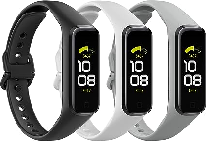 MoKo 3PACK Watch Band Compatible with Samsung Galaxy Fit 2,Soft TPE Replacement Sport Strap for Samsung Fit 2 Band SM-R220 for Women Men, Black/White/Light Gray