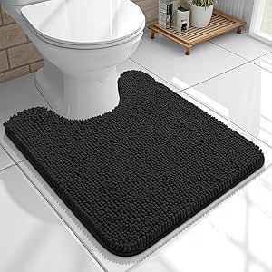 OLANLY Toilet Rugs U-Shaped 20x20, Extra Soft Absorbent Chenille Contour Bathroom Rugs for Toilet, Dry Quickly, Machine Washable, Non-Slip Toilet Bath Mat, Black