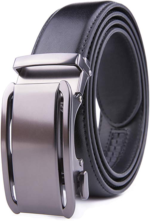 Men's Genuine Leather handmade No Holes Ratchet & No Ratchet Reversible Dress Casual Jeans Belt with Automatic Buckle