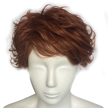 Namecute Auburn Short Toupee Curly Wigs for Man Kanekalon Synthetic Fibre  Free Wig Cap