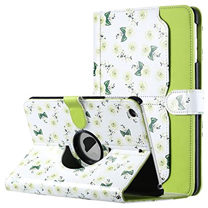 ULAK iPad mini 1/2/3 Case - 360 Degree Rotating Stand Case Cover with Auto Sleep / Wake Feature for Apple iPad mini 1 / iPad mini 2 / iPad mini 3 - Green Rose