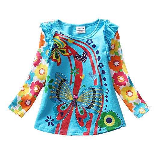 VIKITA Kid Girl Flower Butterfly Short Sleeve T Shirt Tee S2111 for 2-6 Years