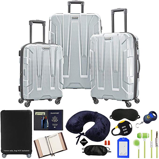 Samsonite Centric 3-Piece Hardside Luggage Set, Silver with 10pc Accessory Kit