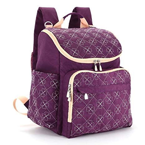 Diaper Bag Backpack With Baby Stroller Straps By HYBLOM, Stylish Travel Designer And Organizer For Women & Men, 12 Pockets, Purple