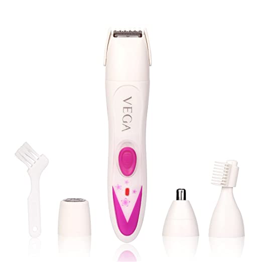 VEGA Feather Touch 4-in-1 Trimmer for Women, Suitable for Trimming Eyebrows, Nose, Face & Bikini Area (VHBT-03)