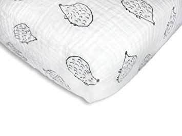 SwaddleDesigns Cotton Muslin Crib Sheet, Black Hedgehog