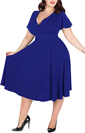 Nemidor® Women's V-Neckline Stretchy Casual Midi Plus Size Bridesmaid Dress