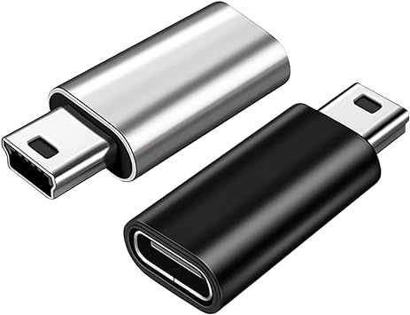 YFFSFDC USB C to Mini USB 変換アダプタ 2個セット USB C (メス) -Mini USB (オス) への変換コネクタ Type-C to mini変換アダプター デジタルカメラ 充電とデータ転送 コンピュータ、GPSに対応 （ブラック シルバー）