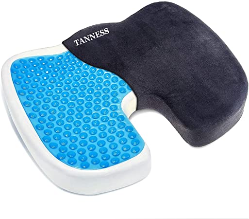 Tanness Comfort Therapy Orthopedic Gel Seating Cushion — Ergonomic Memory Foam Coccyx Cushion for Lower Back, Tailbone and Sciatica Relief — Portable Seat Pad for Office, Home, Car, Wheelchair