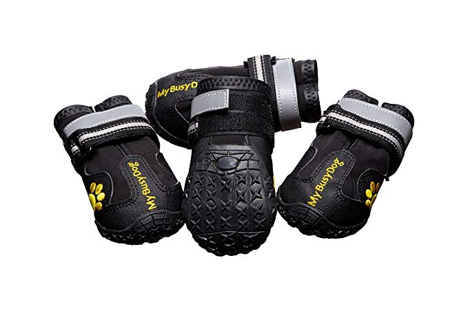 My Busy Dog Water Resistant Dog Shoes with Two Reflective Fastening Straps and Rugged Anti-Slip Sole | Dog Boots Perfect for Small Medium Large Dogs | Size Chart in Pictures