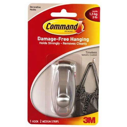 Command Timeless Hook, Medium, Brushed Nickel, 1-Hook (17061BN-ES)