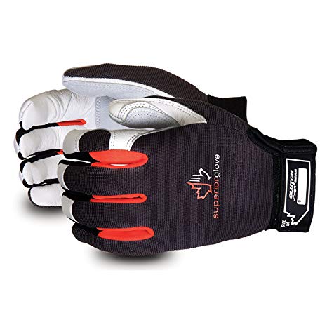 Superior MXGC Clutch Gear Grain Goatskin Leather Mechanics Glove, Work, Black (Pack of 1 Pair) (Large, Black & Orange)