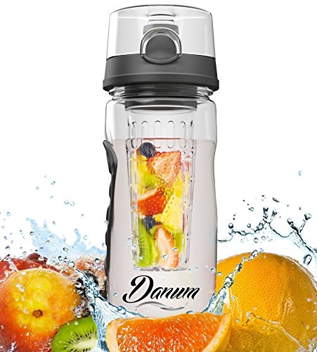 Danum Infuser Water Bottle Sport Flip-Top BPA-Free Tritan Large 32 Oz Fruit Infusing Detox Bottle - Free Recipe eBook