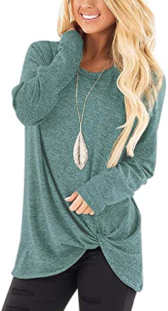 Sieanear Women's Casual Long Sleeve T-Shirt Tops Twist Knot Front Tunics