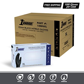 (Case of 1000) 1st Choice Large Black Nitrile, Exam Latex Free Disposable Gloves, 4 Mil, 1EBNL