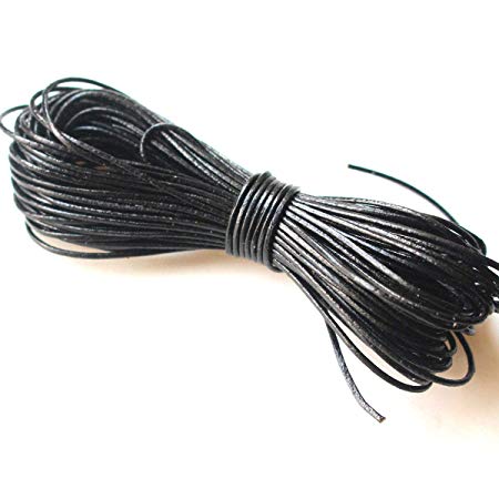 1mm 2mm 3mm 4mm Round Genuine Leather Strip Cord Black Erth Color Braiding String (11 Yards) (Black, 1mm)