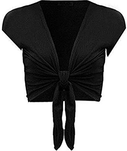 COMMENCER Women's Tie Up Front Cropped Bolero Shrugs Cardigan Ladies Short Sleeve Open Top