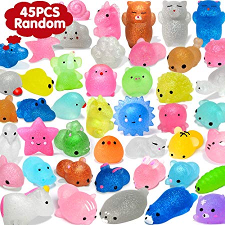 OCATO 45Pcs Mochi Squishys Toys Mini Squishies 2nd Generation Glitter Animal Squishies Party Favors for Kids Adults Stress Relief Toy Treasure Box Prize Classroom Xmas Gifts Pinata Fillers, Random