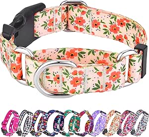 Floral Dog Collar for Small Medium Large Dogs, Adjustable Nylon Flower Martingale Collars with Quick Release Buckle (Creamy Natural,L)