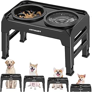 URPOWER 2-in-1 Elevated Dog Bowls Mess Proof Slow Feeder Dog Bowls with No Spill Dog Water Bowl 4 Height Adjustable Raised Dog Bowl Non-Slip Dog Food and Water Bowls for Small Medium Large Dogs