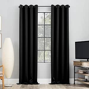 Sun Zero Nordic 2-Pack Theater Grade Noise Reducing Extreme 100% Blackout Grommet Curtain Panel Pair, 52" x 54, Black