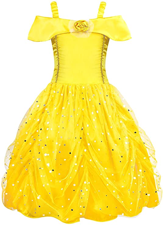 AmzBarley Belle Costume Girls Dress Princess Layered Cosplay Fancy Party Halloween Outfits 3-12 Years