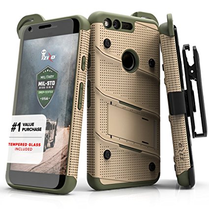 Google Pixel Case, Zizo [Bolt Series] with FREE [Google Pixel Screen Protector] Kickstand [Military Grade Drop Tested] Holster Belt Clip- Google Pixel