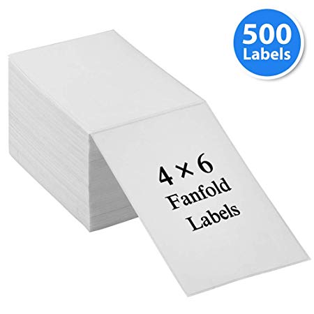 LotFancy Fanfold 4x6 Direct Thermal Labels, 500 Labels, Perforated, Compatible with Zebra 2844, Roll Thermal Printer, White Mailing Address Postage Shipping Labels, Permanent Adhesive