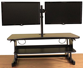 Rocelco DADR Premium Height Adjustable Sit/Stand Desk Computer Riser, 2-3 Monitor Capable, 37" wide With Retractable Keyboard Tray and Double Articulated Dual Monitor Desk Mount (DM2) - Black