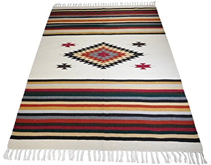 San Miguel Mission Trade Blanket, Hand-Woven Textile Art, 4 Pounds, 5' x 7'