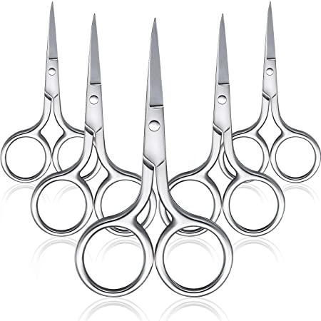 5 Pack Small Straight Tip Nose Hair Scissor 3.5 inch Stainless Steel Straight Tip Scissor Facial Hair Grooming Scissors for Facial Hair Removal and Hair Mustache Beard Eyebrows Nose Trimming, Silver