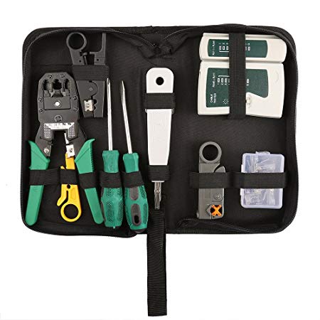 Network Tool Kits Professional- Net Computer Maintenance LAN Cable Tester 9 in 1 Repair Tools,8P8C RJ45 Connectors ,Cable Tester,Screwdriver ,Crimp Pliers ,stripping pliers Tool Set