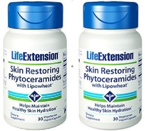 Life Extension Skin Restoring Phytoceramides with Lipowheat 30 Liquid Vegetarian Capsules  ( 2-Pack)