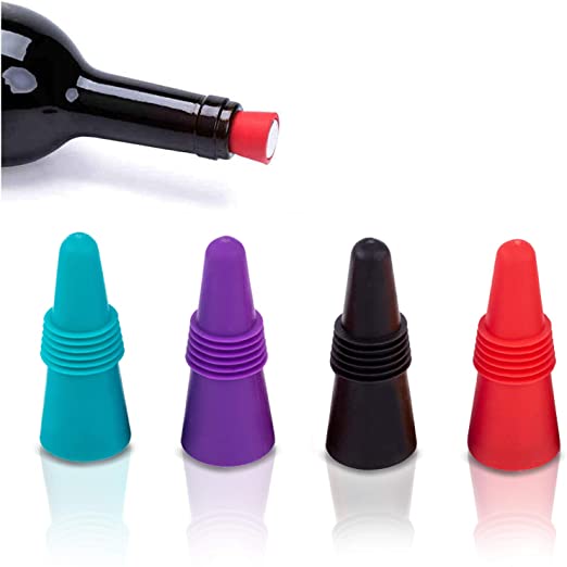 WAEKIYTL Wine Stoppers Beverage Bottle Sealer Soft Silicone Wine Bottle Stoppers Corks with Grip Top for Keeping Wine Champagne Fresh, 4 Pack