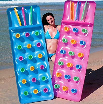 SET OF 2 Bestway Inflatable 18 Pocket Fashion Sun Lounger Lilo Swimming Pool Air Bed Beach Mat Pink And Blue