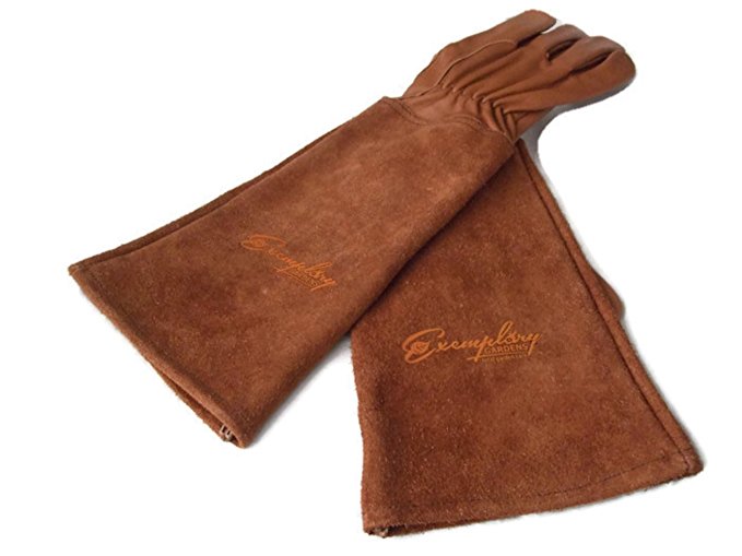 Rose Pruning Gloves for Men and Women. Thorn Proof Goatskin Leather Gardening Gloves with Long Cowhide Gauntlet to Protect Your Arms Until the Elbow (Large, Brown)
