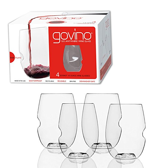 Govino Dishwasher Safe Flexible Shatterproof Recyclable Wine Glasses, 16-ounce, Set of 4